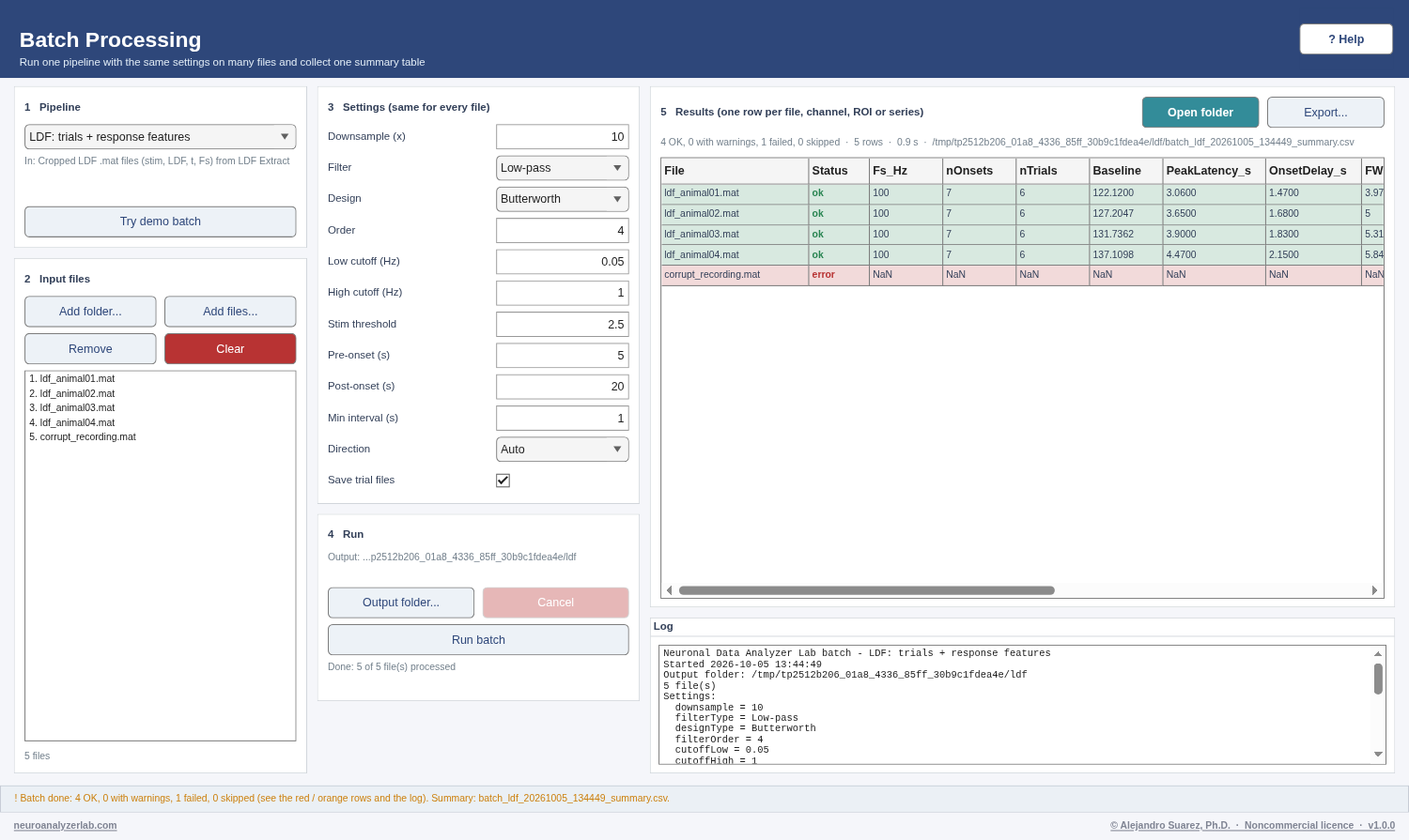 Batch Processing on the demo data.